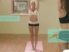 Huge tits blonde teaching yoga exercises
