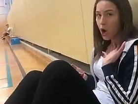 Slut dances in gymnastic room!