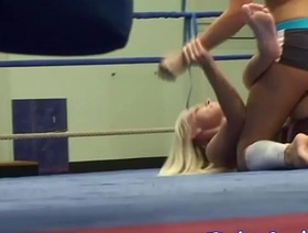 Petite babe wrestling with euro lesbian