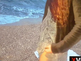 Stranger fuck and cum in panties on the beach
