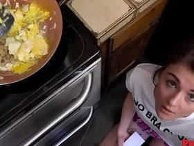 Hungry daughter eats daddy's balls for breakfast